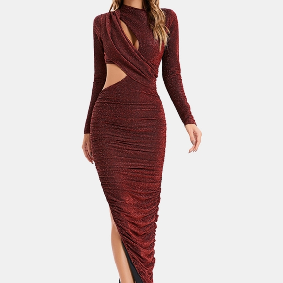 Metallic Cut Out Cocktail Dress - Picture 2 of 4